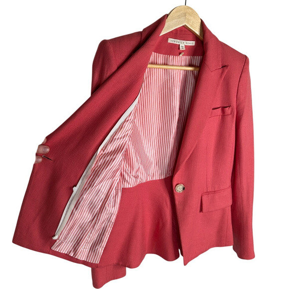 Veronica Beard 00 Danielle DICKEY Jacket Melon Fitted Peplum Blazer Pink XS - Picture 5 of 11